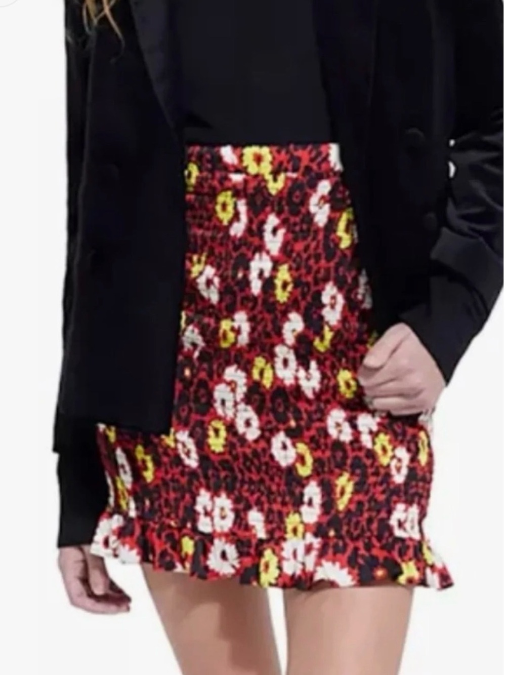 The Kooples Wild Blossom Floral Smocked Mini Skirt Ruffle Hem 2 Medium US Size 6